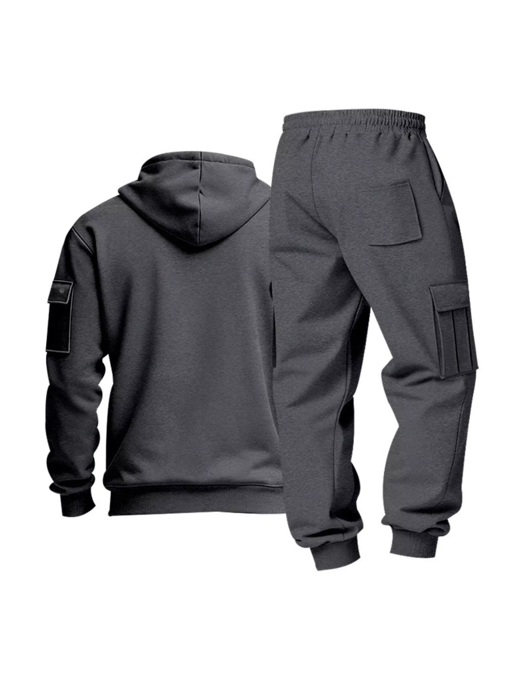 Men's plus-size full zip hoodie and cargo pants set by Shopimist, featuring a comfortable half zip top and matching cargo pants.
