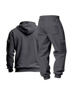 Men's plus-size full zip hoodie and cargo pants set by Shopimist, featuring a comfortable half zip top and matching cargo pants.