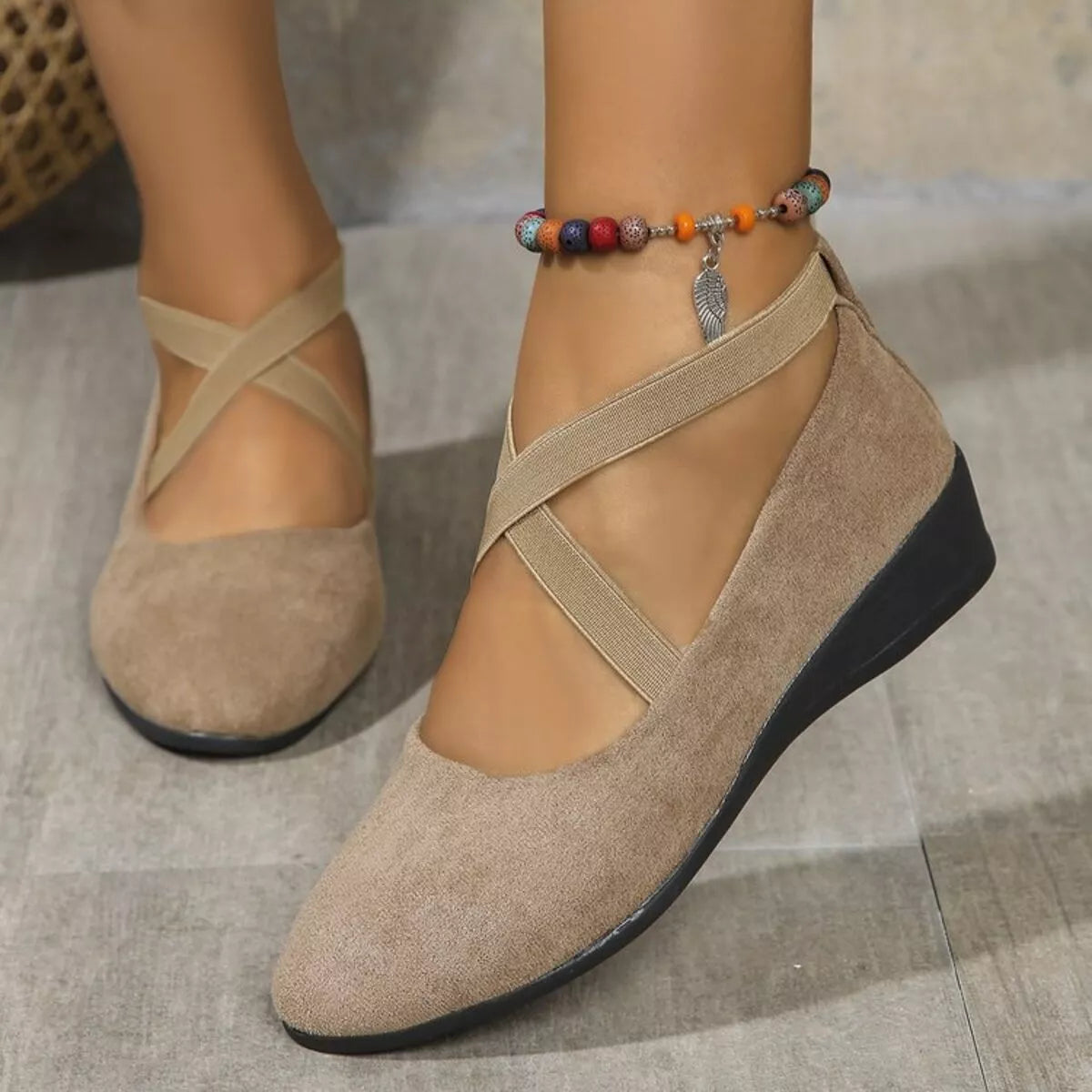 Round toe wedge loafers from Trendsi, stylish casual footwear with a comfortable wedge heel and classic design.