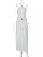 Backless Ruched Halter Neck Maxi Dress