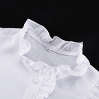 Women's ruffled linen-blend cropped blouse and shorts set by FitiqueFit, featuring a stylish ruffled top and matching shorts.