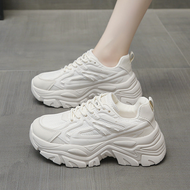 White breathable women's footwear by FitiqueFit with thick soles, stylish design, and cushioned comfort for everyday wear.