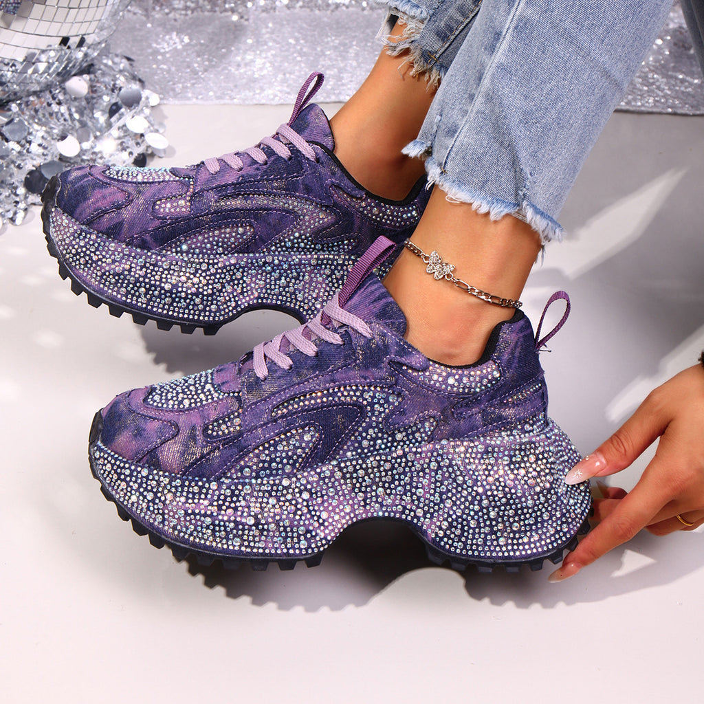 Rhinestone lace-up sneaker sandals by Plush Fashion Hub featuring sparkling rhinestones and stylish lace-up design.
