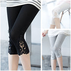 Women’s lace trim stretch leggings by FitiqueFit, stylish activewear pants with lace detailing and comfortable fit.