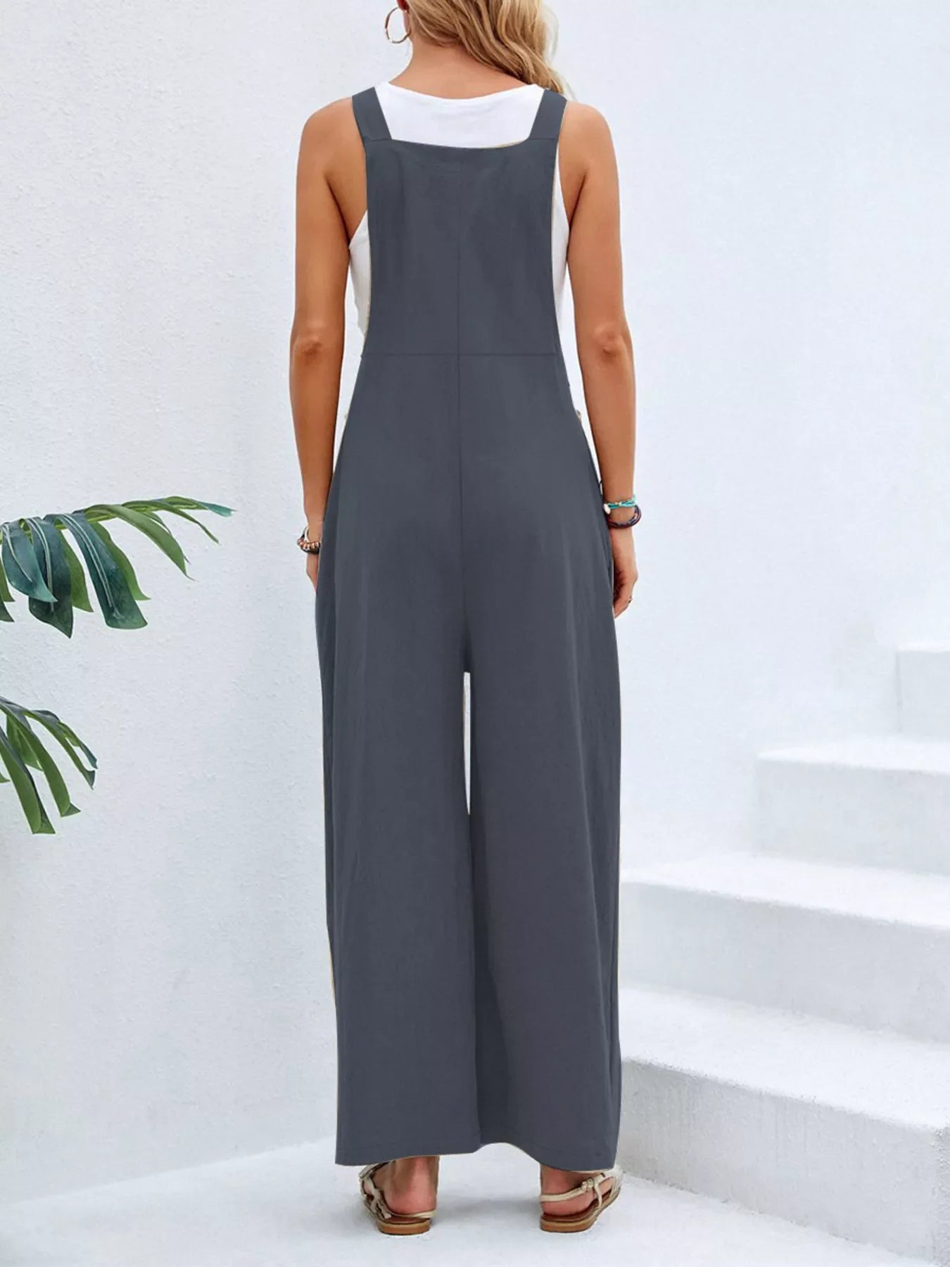 Plus size casual wide-leg overalls with pockets by Shopimist, featuring a relaxed fit and comfortable design.