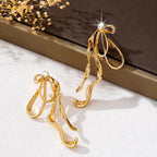 18K gold-plated bow earrings with delicate design, featuring shiny gold finish and elegant style for women.