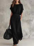 Women's chiffon high-waist ruched maxi dress by FitiqueFit featuring a flowy, elegant design with gathered details and a flattering silhouette.