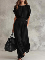 Women's chiffon high-waist ruched maxi dress by FitiqueFit featuring a flowy, elegant design with gathered details and a flattering silhouette.