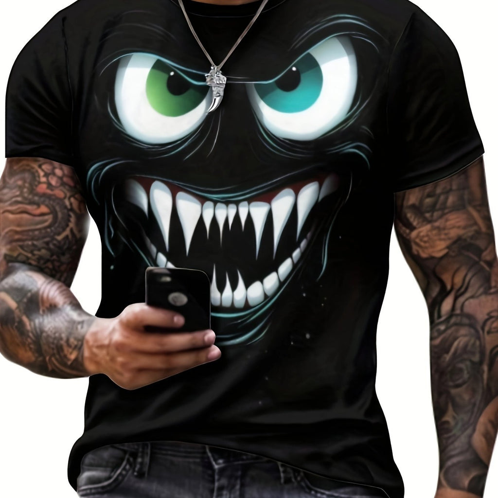 Men's 3D Evil Smile Streetwear T-shirt by FitiqueFit featuring a graphic short sleeve design with a creepy smile print.