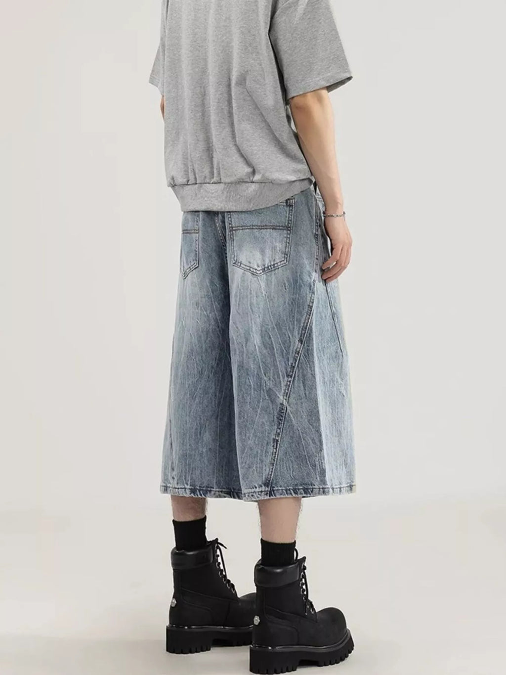 Men's plus size wide leg capris jeans by Plush Fashion Hub featuring relaxed fit and denim fabric.