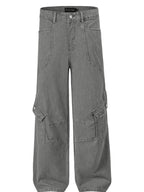 Men's wide leg cargo jeans by Trendsi featuring durable fabric, spacious pockets, and a relaxed fit in a casual denim style.