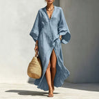 Women's Batwing Sleeve Loose Maxi Resort Dress by FitiqueFit, flowing casualwear with relaxed fit and stylish batwing sleeves.