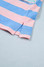 Stripe exposed seam mixed patchwork loose short set by Shopimist, featuring casual style with patchwork design and relaxed fit.