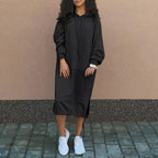 Casual women's long-sleeved hooded sweater with front pocket and drawstring, made by LadyShow.Store.