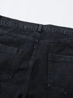 Men's wide leg denim jeans by Plush Fashion Shop, showing the relaxed fit and classic blue denim fabric.