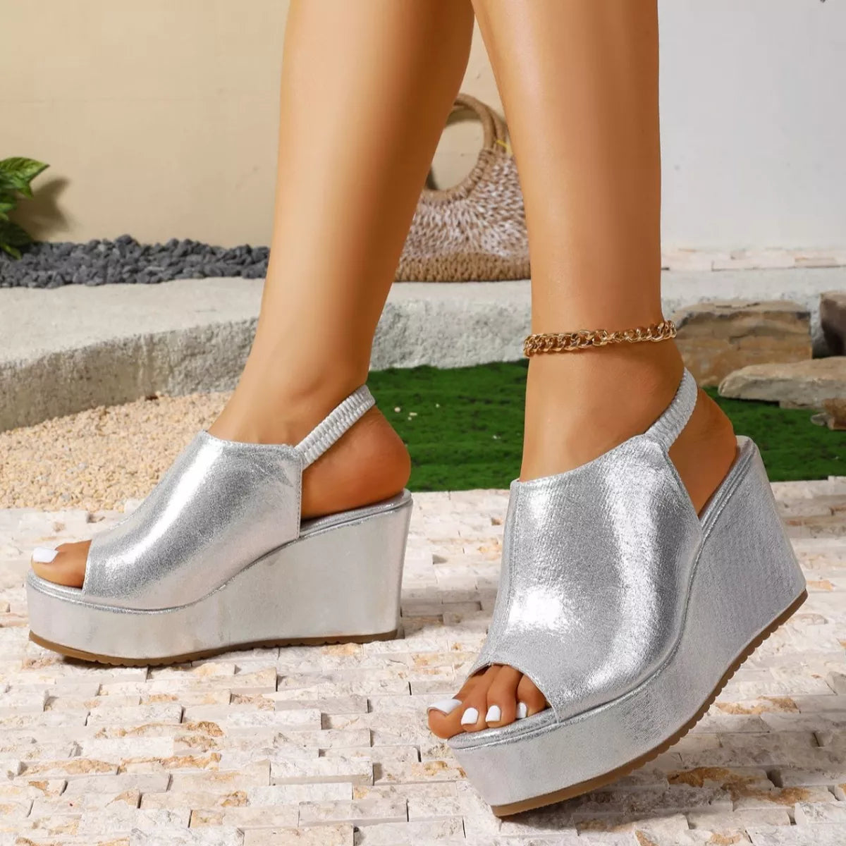 Shopimist peep toe wedge sandals with open toe design and chunky heel, stylish summer footwear for women.