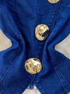 Button detail denim vest and flare jeans set by Shopimist, featuring classic blue denim with button accents and stylish fit.