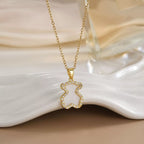 18K gold-plated bear pendant necklace with a detailed bear charm on a delicate chain, stylish jewelry accessory.