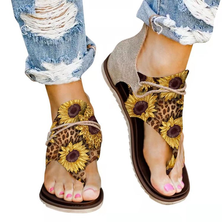 Spring And Summer Foreign Trade Printing Leopard Print New Large Size Ladies Flat Beach Sandals LadyShow.Store