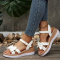 Shopimist open toe wedge sandals with cork heels and ankle straps, perfect for casual summer wear.