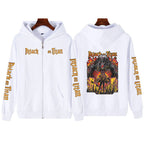 Unisex printed zipper sweater hoodie from Plush Fashion Hub, streetwear style with a stylish zip-up design and graphic print.