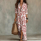 Digital print lapel midi shirt dress by FitiqueFit in casualwear, available in 5 colors, featuring a button-front design and relaxed fit.