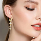 Sterling silver Moissanite geometric shape earrings featuring modern design and sparkling gemstones on a clean background.