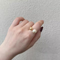 Shopimist double pearl open ring featuring two elegant pearls on a sleek silver band, stylish jewelry for any occasion.