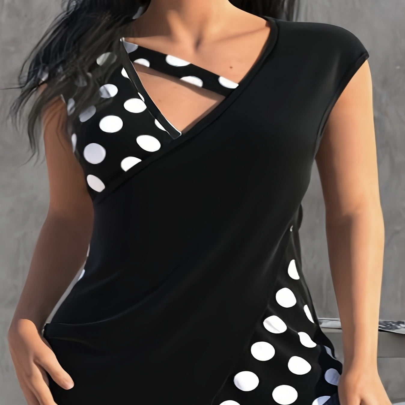 Women's sleeveless collar casual shirt top by FitiqueFit featuring a unique design, shown in a close-up of the front detail.