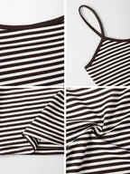 Striped scoop neck cami shirt by Plush Fashion Hub featuring vertical black and white stripes and a relaxed fit.