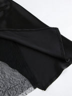 Women's elegant lace midi skirt with sheer split detail, featuring a flowing design for stylish and sophisticated women's apparel.