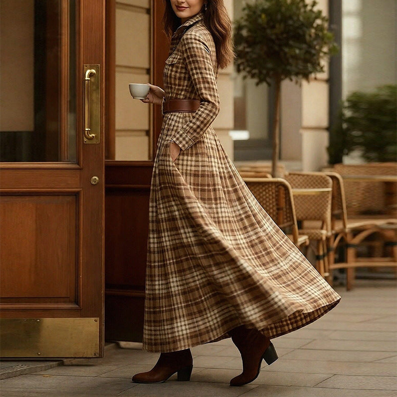 Women's printed lapel slim-fit dress by FitiqueFit, casualwear with elegant style, featuring a fitted silhouette and stylish print.