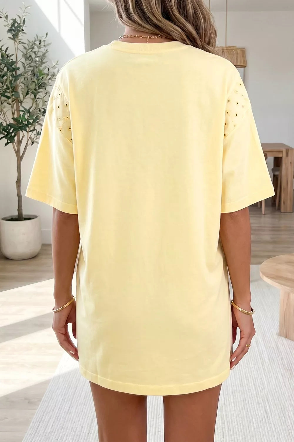 Plush Fashion Hub round neck half sleeve T-shirt dress in soft fabric, casual and comfortable for everyday wear.