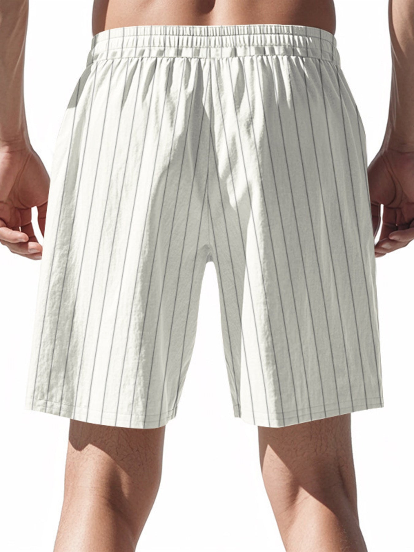 Men's plus size striped casual shorts with drawstring waist, made by Trendsi, featuring a relaxed fit and comfortable fabric.