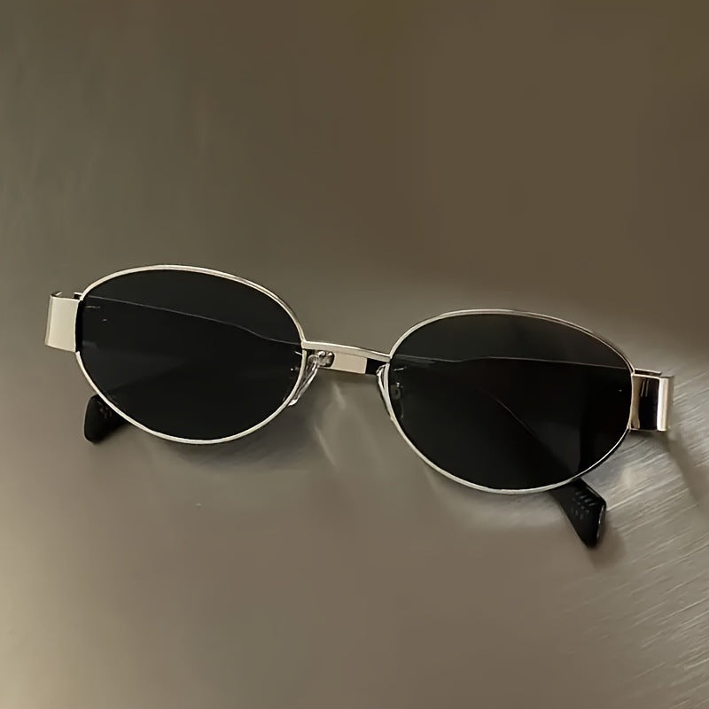 Vintage oval sunglasses by FitiqueFit with light luxury gold and silver frames, showcasing classic eyewear style.