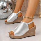 Open toe wedge sandals by Shopimist featuring a stylish design with a comfortable platform and strappy details.