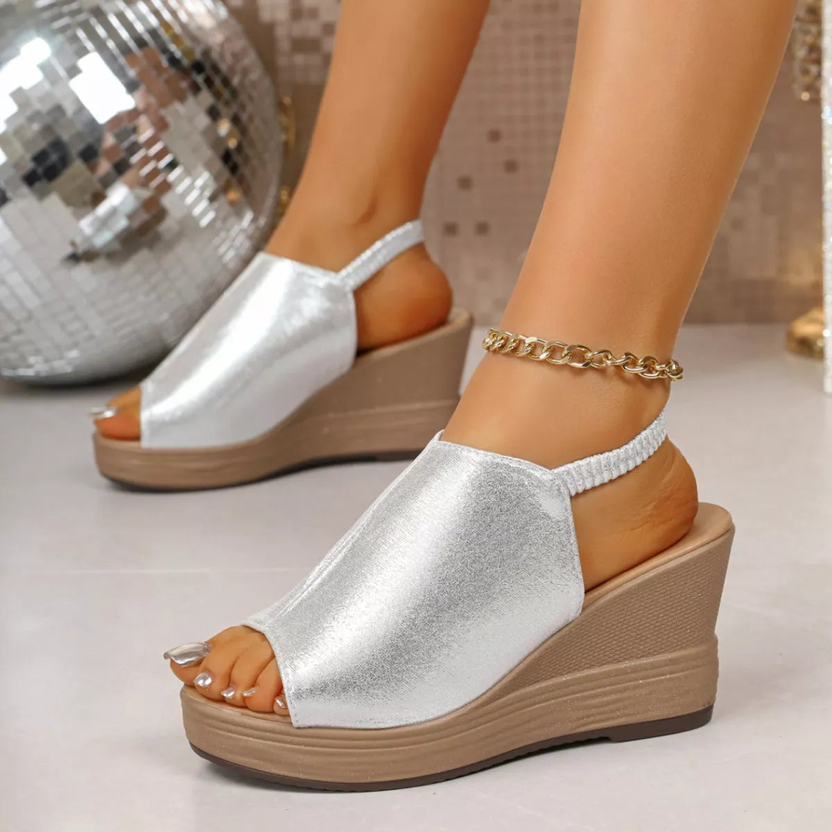 Open toe wedge sandals by Shopimist featuring a stylish design with a comfortable platform and strappy details.