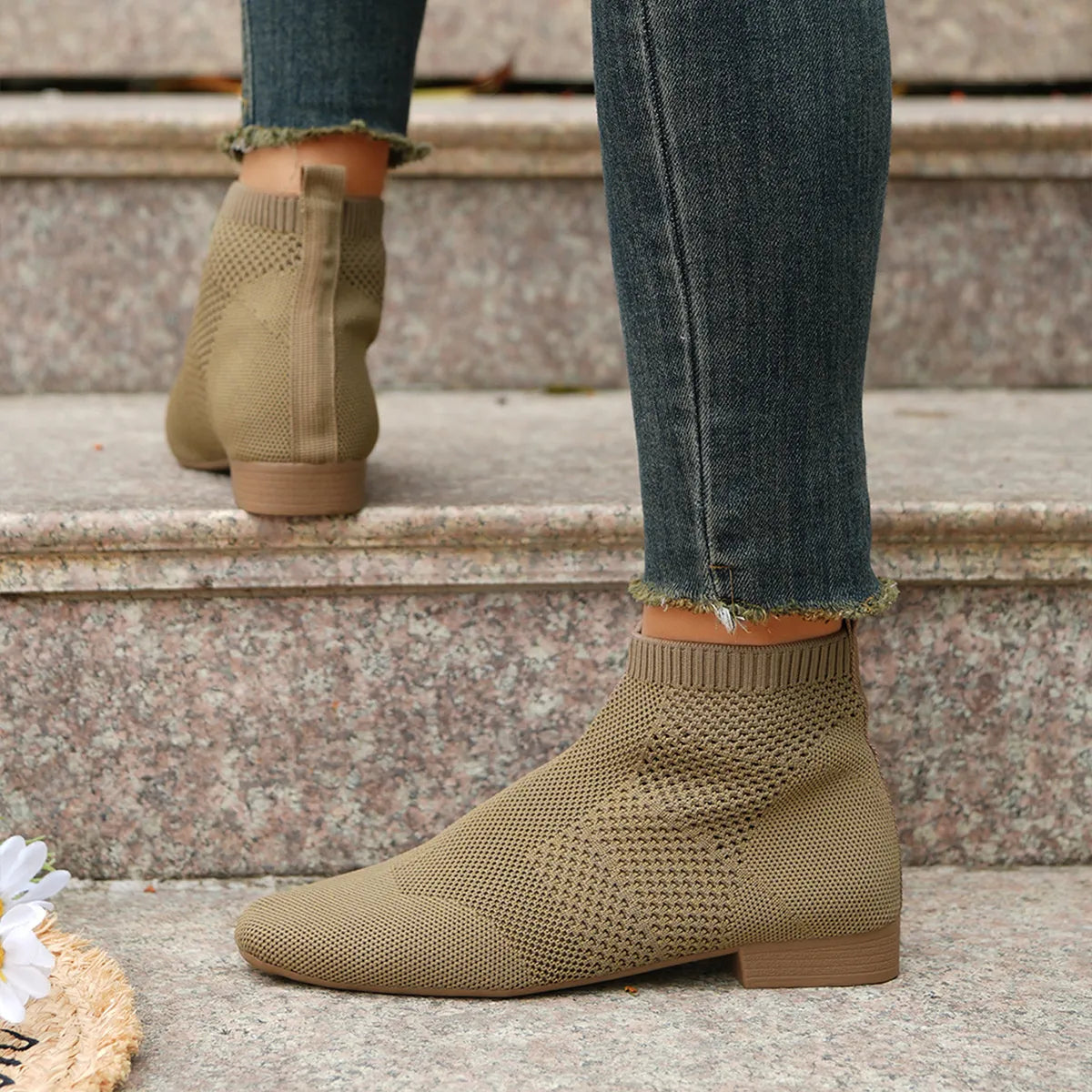 Women's mesh knit ankle boots with stretch comfort fit, trendy and breathable for stylish everyday wear.