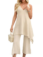 Asymmetrical hem top and matching pants set by Shopimist, stylish fashion ensemble featuring modern design and comfortable fit.
