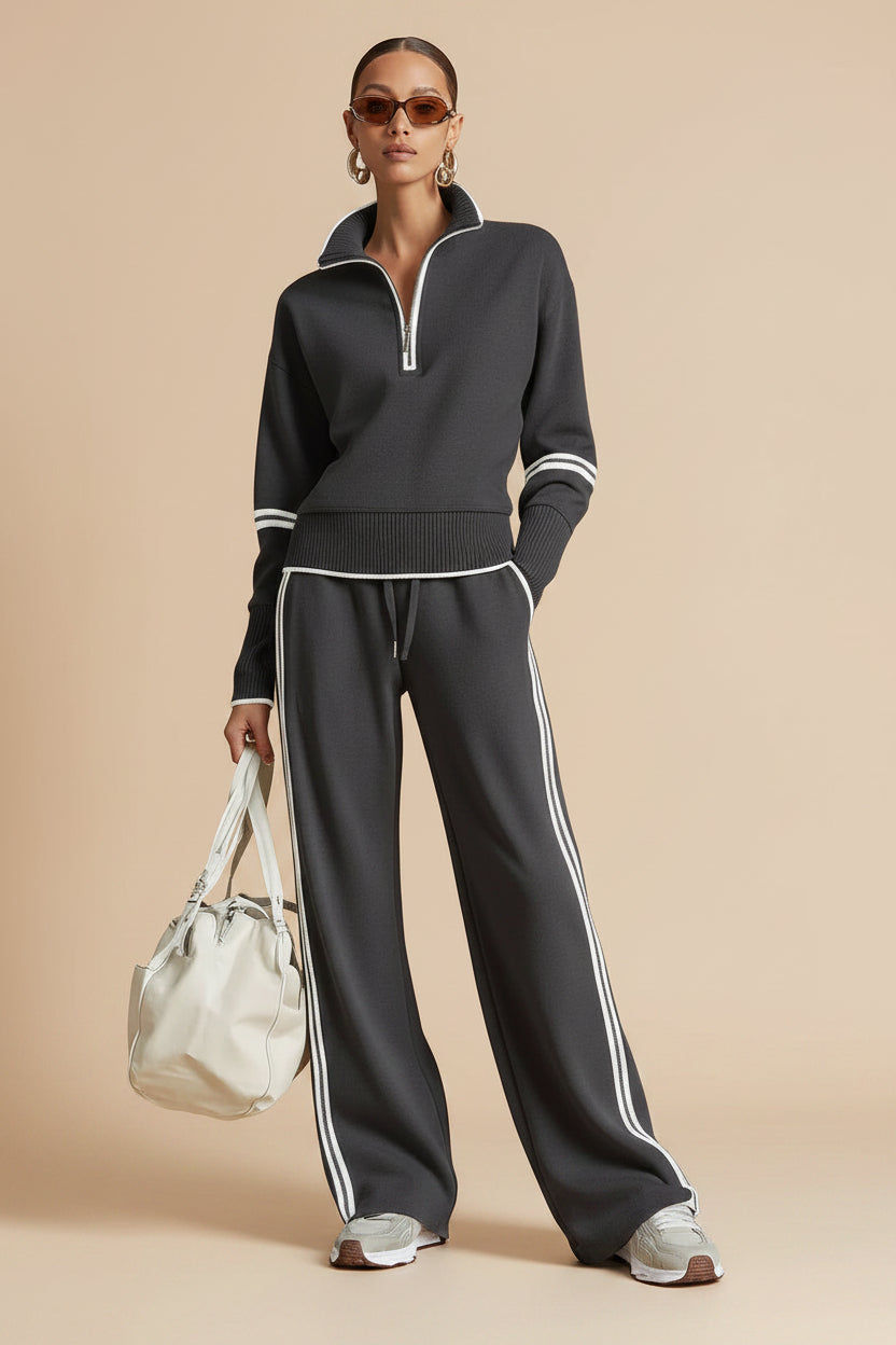 Women’s casual long sleeve two-piece sports set by Plush Fashion Hub, featuring comfortable matching top and pants for active wear.