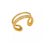 18K gold-plated rhinestone open ring with sparkling stones, stylish jewelry from Shopimist, displayed on a white background.