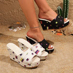 Shopimist open toe wedge sandals with chunky heel and strappy design, perfect for summer casual wear.