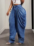 Baggy ruched jeans by Shopimist featuring a relaxed fit and gathered detailing, shown in a stylish denim appearance.