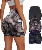 High waisted tie-dye starry sky yoga leggings by FitiqueFit, casualwear workout pants shown in a three-pack.