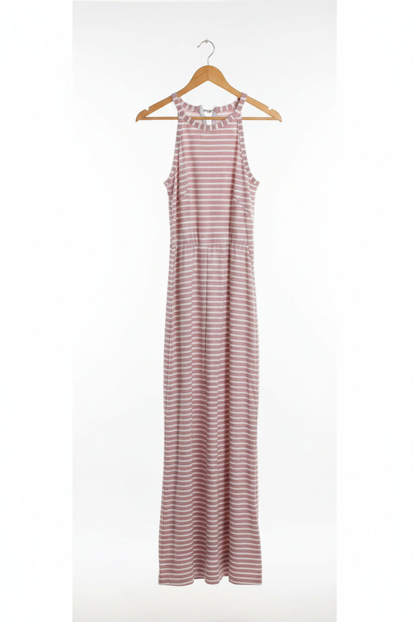 Casual striped summer jumpsuit with cap sleeves and wide-leg fit from Plush Fashion Hub, perfect for warm-weather casual wear.