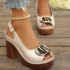 Shopimist peep toe block heel sandals with stylish design, open toe, chunky heel, perfect for casual or dressy occasions.