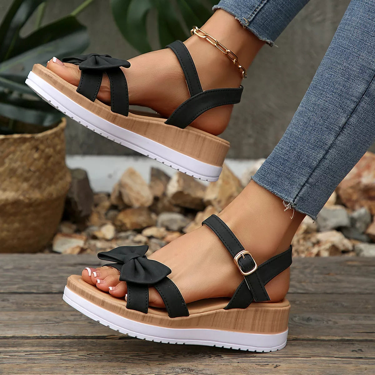 Open toe wedge sandals by Shopimist featuring a stylish design with a comfortable heel and neutral color, perfect for summer wear.