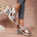 Open toe wedge sandals by Shopimist featuring beige straps and a cork wedge heel, perfect for summer casual wear.