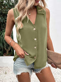 Women's solid-color sleeveless vest top with button detail, casualwear from Plush Fashion Hub, shown in a loose fit style.