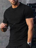 Men's plus size casual T-shirt in solid color, Trendsi tops, made of soft fabric, with a comfortable fit and classic neckline.